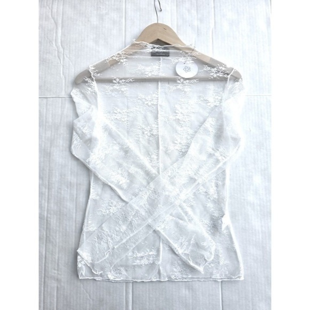 Sheer Lace Top NWT White Floral Mock Neck Long Sleeve Layering Medium Poetcore